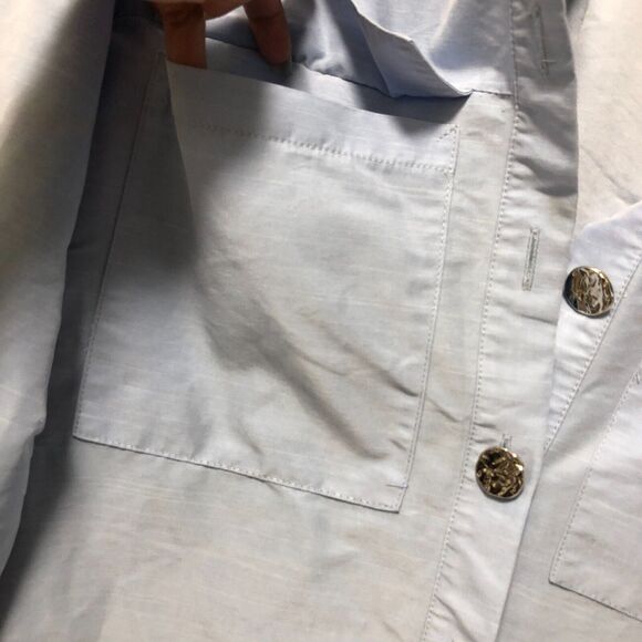 river island womens 14 top blue button up silver buttons large l pockets work tt - Picture 10 of 14